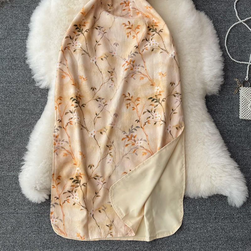 Robe en mousseline de soie à col montant slim, tempérament féminin, 3058