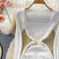 Square neck slim knit dress  3353