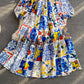 Feines Kleid mit blauem und weißem Porzellandruck 3251