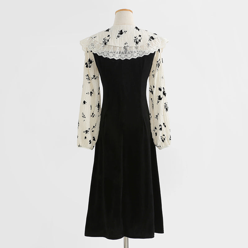 Robe noire de style nouveau tempérament, petite robe en velours doré à la mode début d'automne 2237