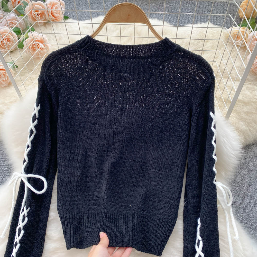Early autumn Vintage short sweater women's design navel sweater  1612