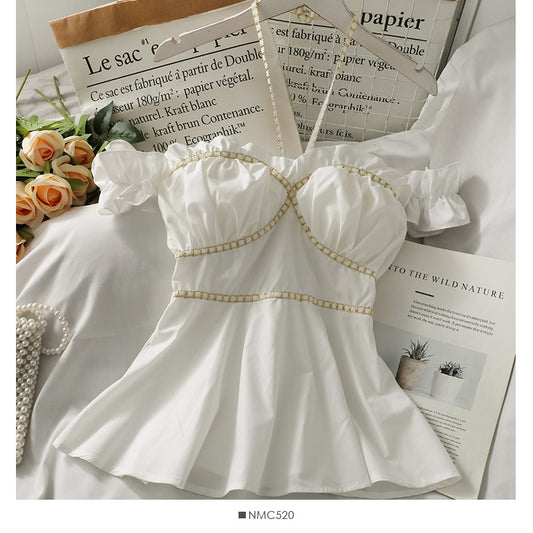 French minority ear side hanging neck beautiful back skirt top  2702