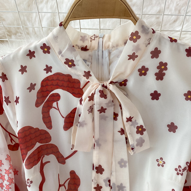 Robe ample à imprimé en dentelle avec nœud papillon 3351