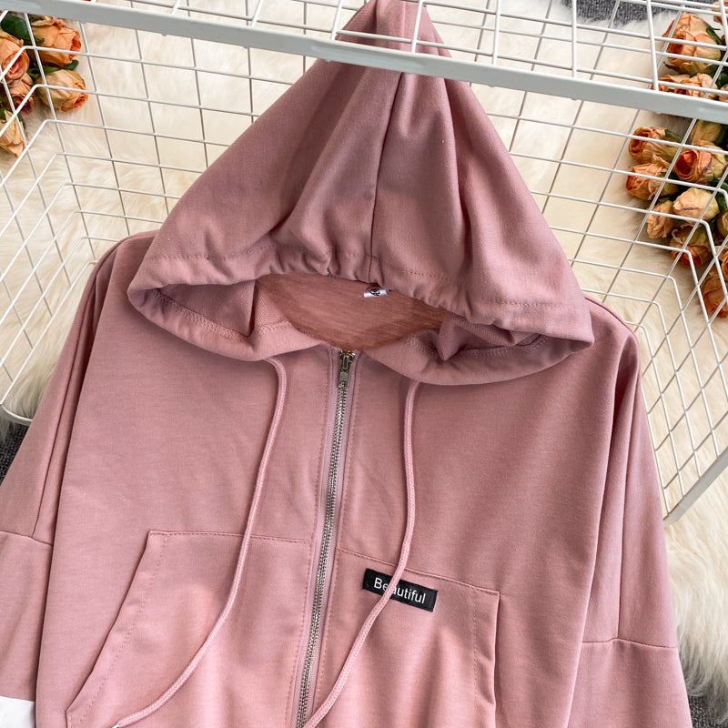 Small fresh loose hooded sweater coat for women  1677