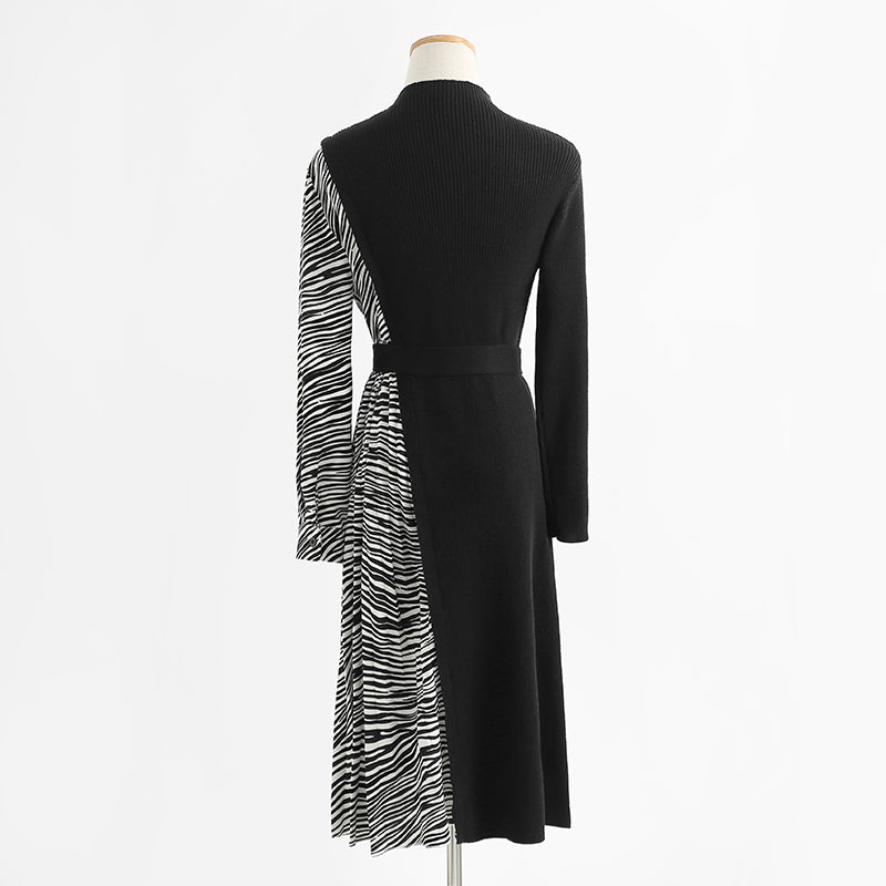 Pleated knitted dress small woman temperament thin medium long  2267