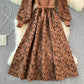 French Vintage knit stitched bubble sleeve Floral Dress  3390