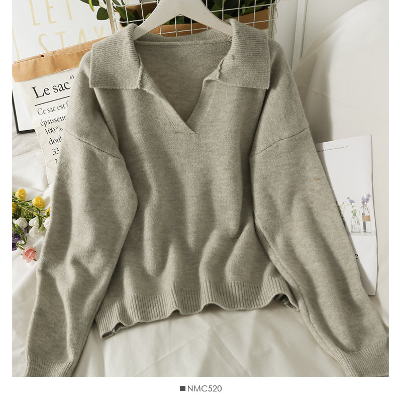 New Vintage Lapel loose thin Pullover Sweater for women  1805
