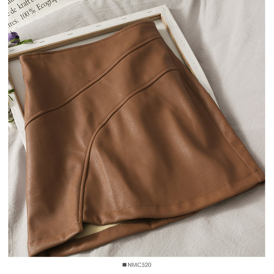 New foreign style high waist thin short leather skirt  2672