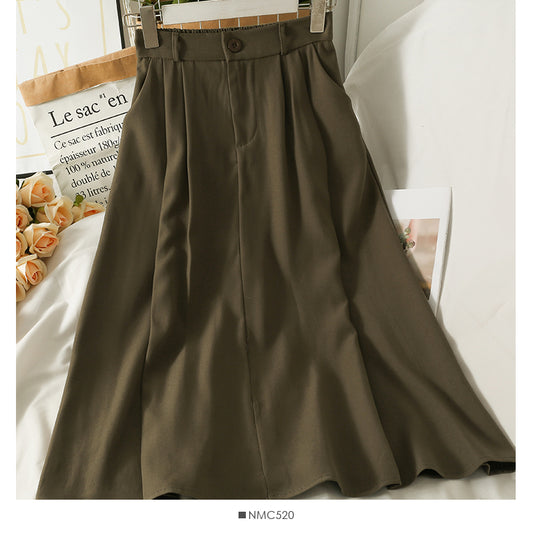 Simple and versatile solid medium length A-line skirt  2563