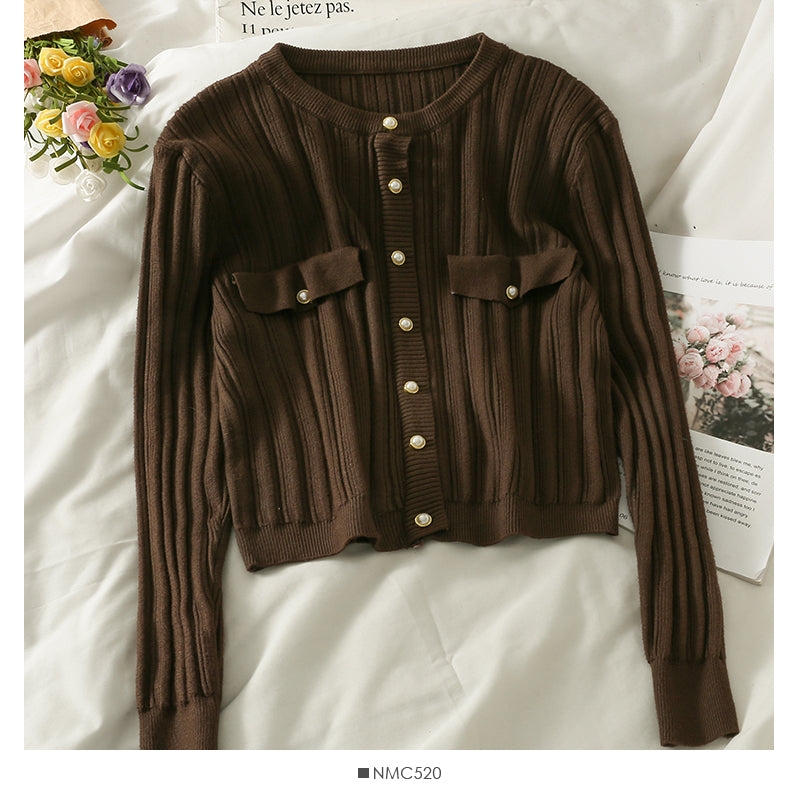 Blouse women's autumn round neck long sleeve button knit  1773