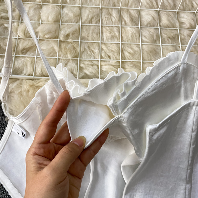 French Sexy Satin Strapsrock Temperament trägerloses Kleid 2786