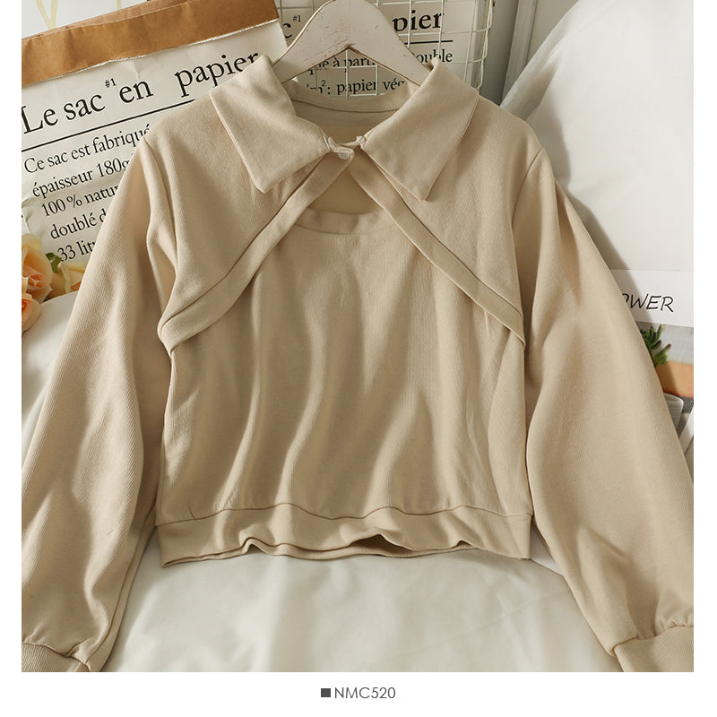Top women's autumn short versatile long sleeve sweater  1875