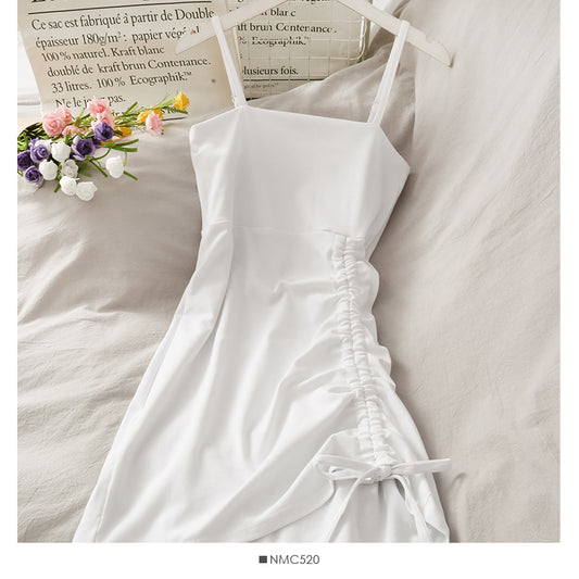 Drawstring pleated small slim suspender skirt woman  2683