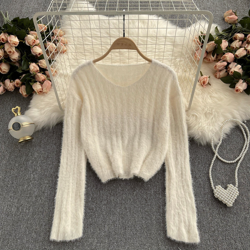 Versatile short Pullover mohair sweater  1615