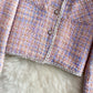 Tweed temperament top short pink coat female  1665