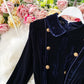 Doll Lapel gold button slim dress big swing velvet dress  3281