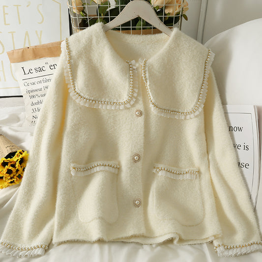 Weicher, lockerer Mantel, femininer, vielseitiger, langärmliger Pullover 1798