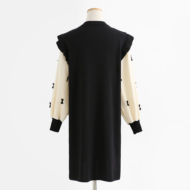 Robe en laine ample et ajustée à manches longues sur le genou, jupe tricotée à fond long 2445