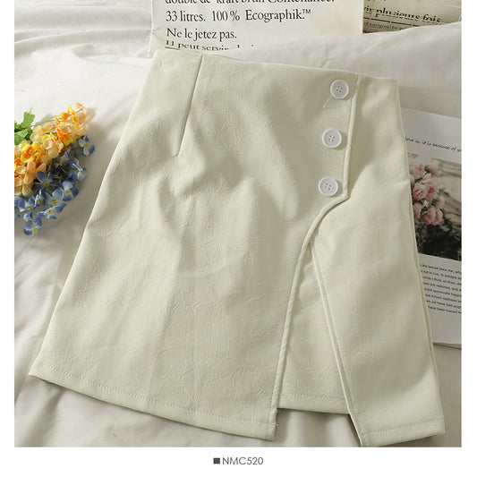 Korean fashion versatile PU leather high waist slim skirt  2581