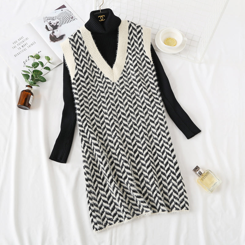 Gilet pull à carreaux en velours de vison rouge net gilet gilet robe 2474