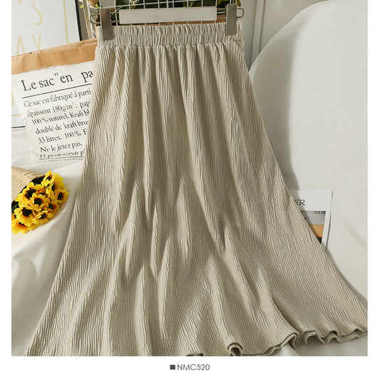 Hong Kong style retro simple versatile elastic waist thin skirt  2552