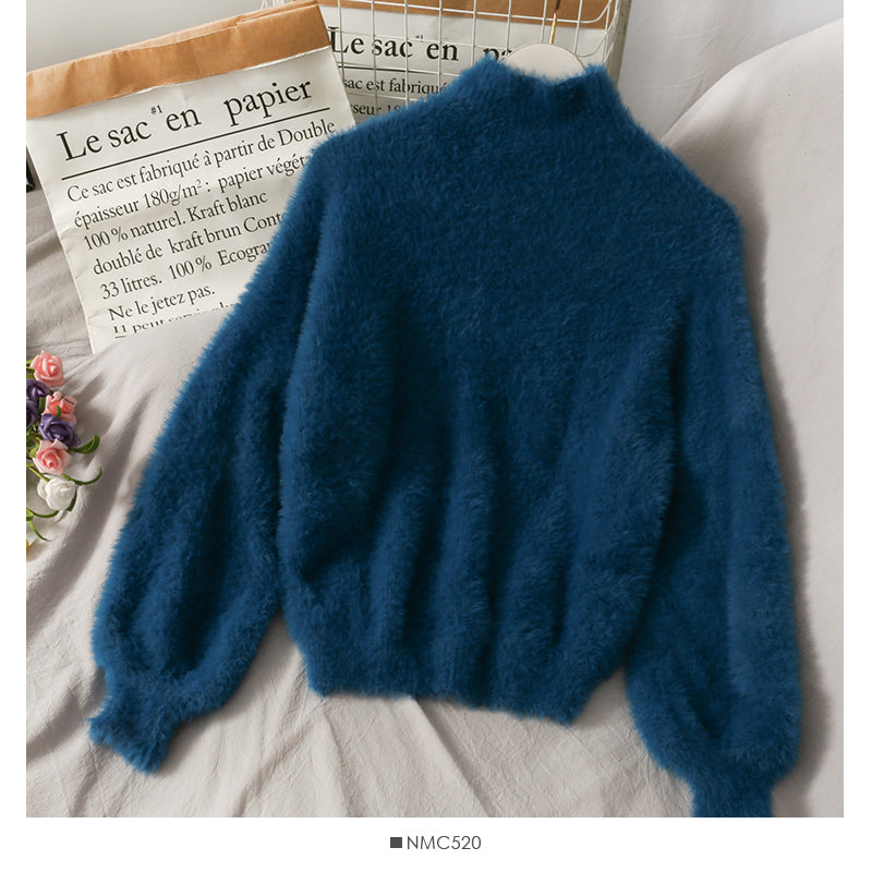 Autumn and winter sweet and versatile half high collar long sleeve sweater  1922