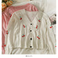 Small fresh cherry print V-neck single breasted slim cardigan sweater  1826