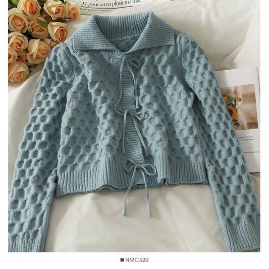 Korean bow tie tie short slim long sleeve sweater women  1888