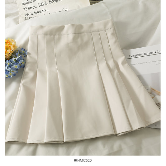 High waist thin solid pleated skirt  2577