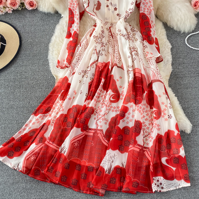 Robe ample à imprimé en dentelle avec nœud papillon 3351