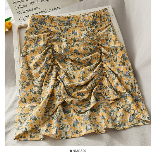 Korean floral pleated high waist skirt  2618