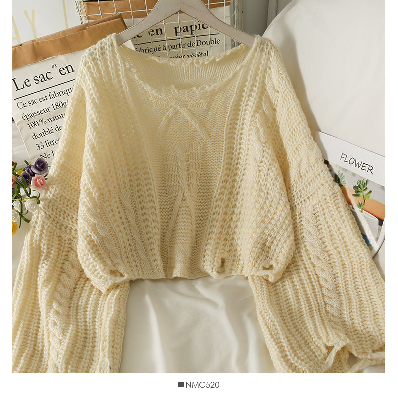 Pullover Damen Herbst lose dünne einzeilige Schulter freiliegender Schlüsselbeinpullover 1904