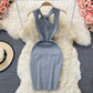 Hanging neck open back square neck knitted Hip Wrap Dress  2768
