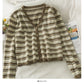 Striped single breasted V-neck cardigan thin top women  1892