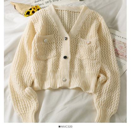 Sweater women's sweater V-neck cardigan versatile top  1737