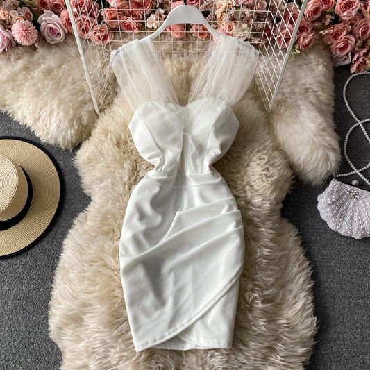 Robe portefeuille sexy en maille à épaules dénudées et aux hanches 2953