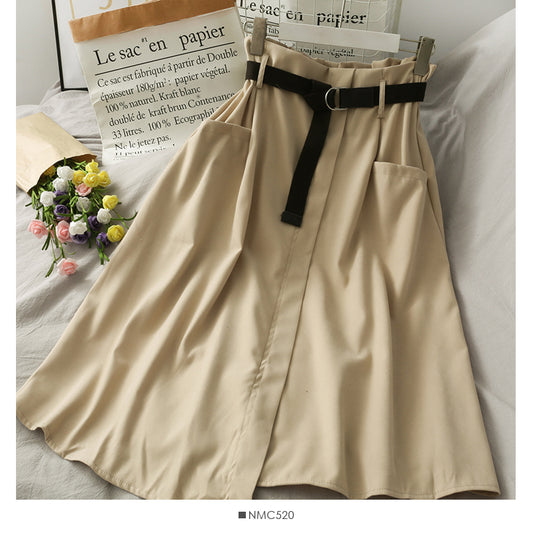 New solid color versatile irregular high waist skirt  2664