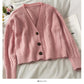 Sweater women's three button cardigan long sleeve loose  1824