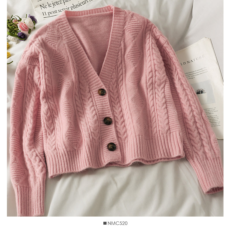 Sweater women's three button cardigan long sleeve loose  1824