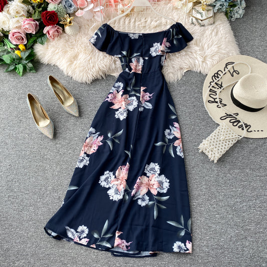 Robe à volants pour vacances à la mer, épaules dénudées 3134