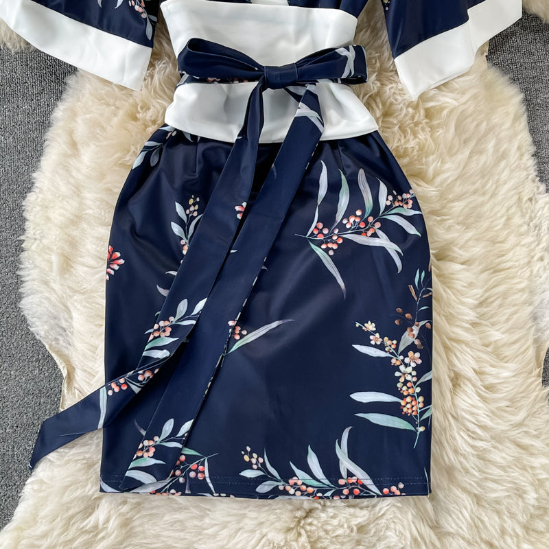 Kimono design, slim waist, lace up Hip Wrap Dress  3326