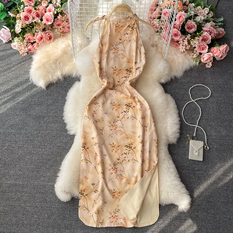 Robe en mousseline de soie à col montant slim, tempérament féminin, 3058