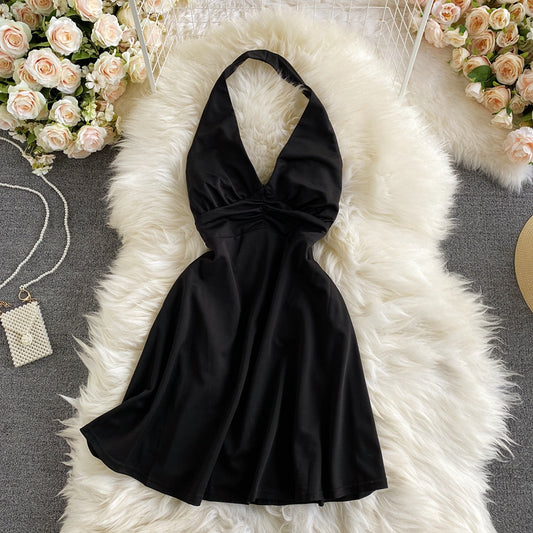 Robe sexy à col en V et dos nu croisé 2735