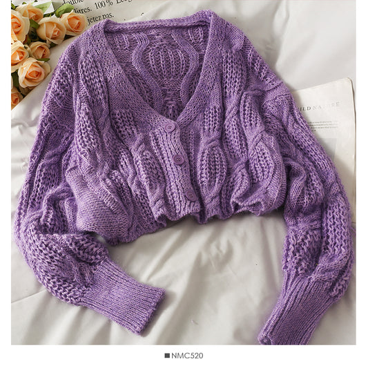 Jacquard sweater women's loose and thin solid color sweater  1741