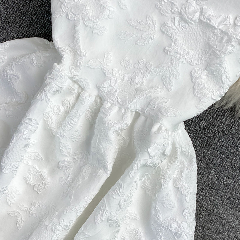 Robe jacquard douce et moelleuse taille haute jupe à bretelles princesse 2789