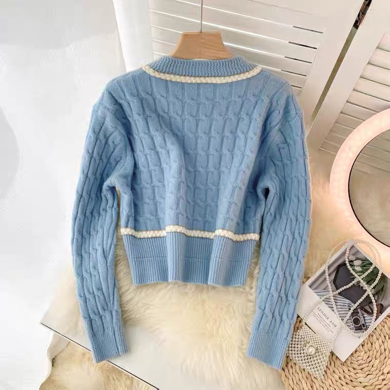New style, small sweet socialite wind, temperament, slim short, twist sweater, coat cardigan  1450