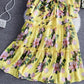 Yellow A line floral dress  1307