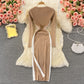 Round neck long sleeve split medium long stretch tight knit dress  3381