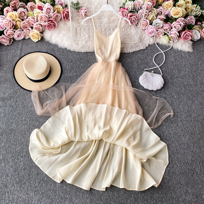 Sexy V-neck open back waist slim suspender dress sleeveless  3406