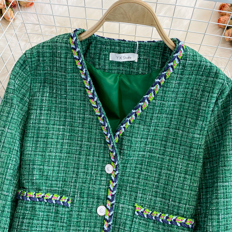Xiaoxiangfeng tweed woven coat green coat  1657